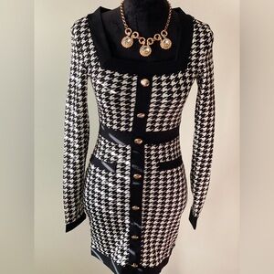 Bodycon Houndstooth Mini Dress